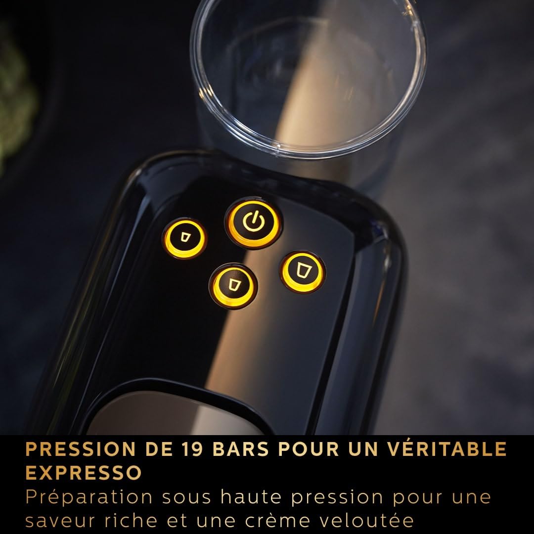 Coffee Machine à Capsules Luxentia - Double Shot, Détection Capsules, 19 Bars, Noir/Levier Gris, LM8012/66