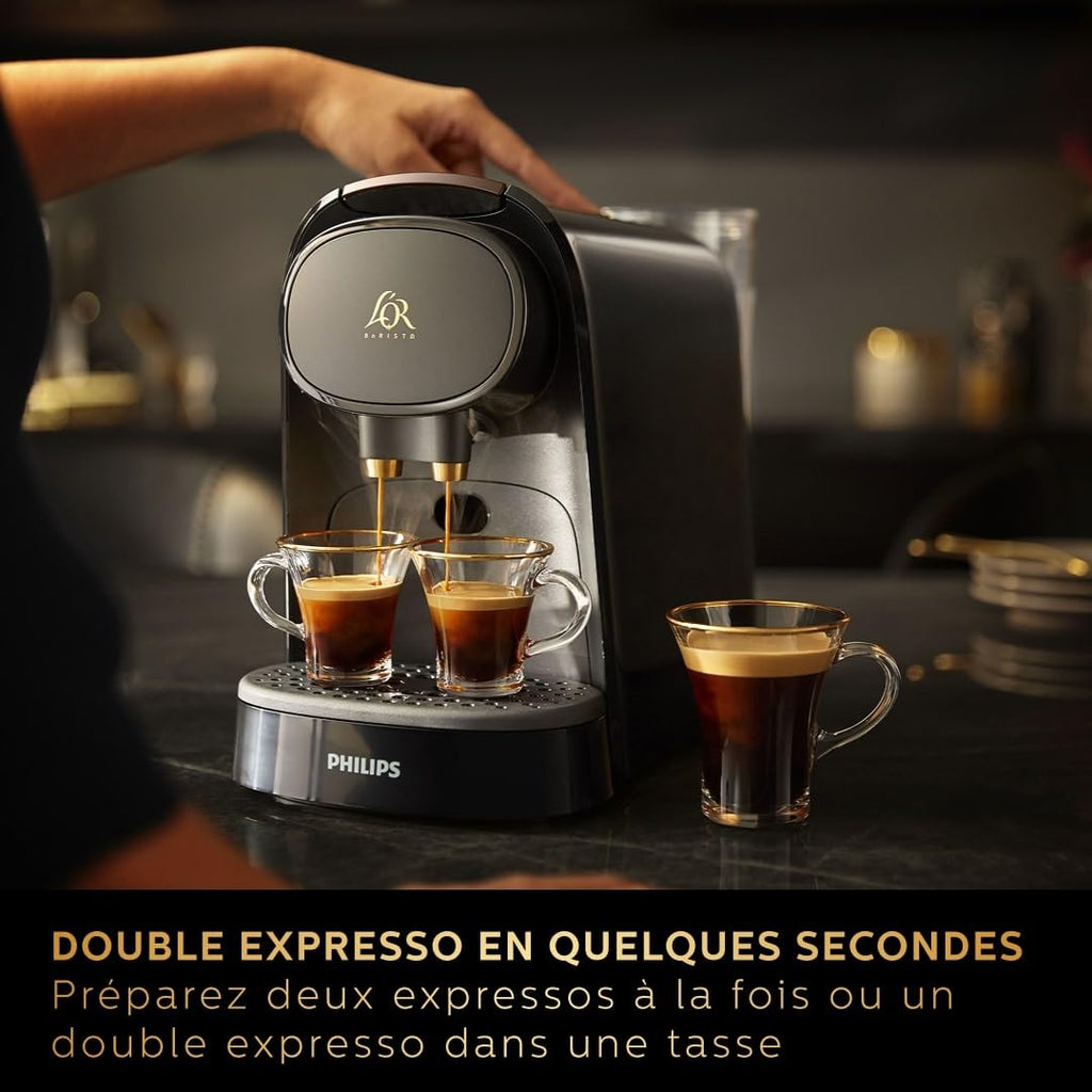 Coffee Machine à Capsules Luxentia - Double Shot, Détection Capsules, 19 Bars, Noir/Levier Gris, LM8012/66