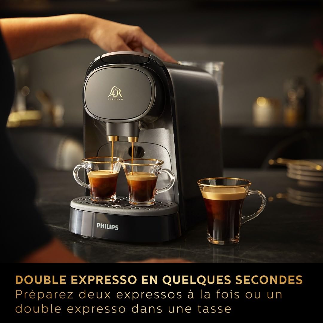 Coffee Machine à Capsules Luxentia - Double Shot, Détection Capsules, 19 Bars, Noir/Levier Gris, LM8012/66