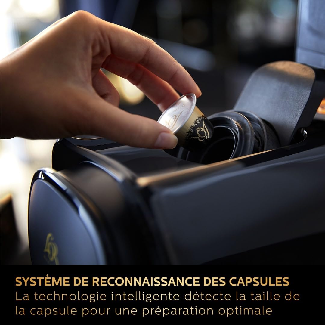 Coffee Machine à Capsules Luxentia - Double Shot, Détection Capsules, 19 Bars, Noir/Levier Gris, LM8012/66